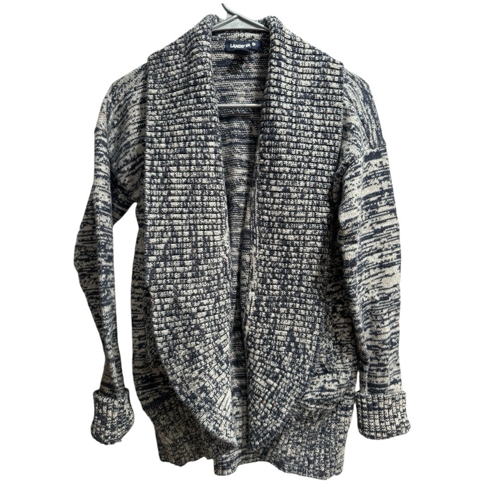 Lands End Womens Cardigan Knit Cotton blend, Open front, Blue/Gray, Sz‎ Small